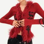 Nico_Molly_Fur_Collar_Letter_Print_Cinched_Tie_V-neck_Women's_Knit_Cardigans_1004153869694_MISSTT