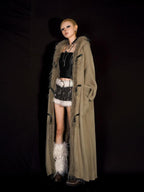 Nico Molly Fur Collar Patchwork Fringe Hooded Loose Mid Length Women's Knit Cardigans
