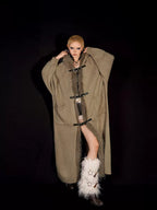 Nico Molly Fur Collar Patchwork Fringe Hooded Loose Mid Length Women's Knit Cardigans