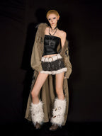 Nico Molly Fur Collar Patchwork Fringe Hooded Loose Mid Length Women's Knit Cardigans