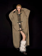 Nico Molly Fur Collar Patchwork Fringe Hooded Loose Mid Length Women's Knit Cardigans