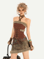 Nico Molly Fuzzy Tie Lace Slim Fit Straight Neck Women's Plush Tube Tops / Bandeaus