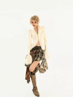 Nico Molly Fuzzy V-neck Tie Fringe Bell Sleeve Women's Knit Short Cardigans