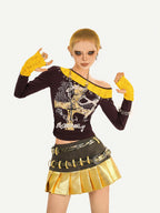 Nico Molly Gold Spliced Patchwork Double Waistband Pleated Women's Coated Mini Skirts