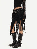 Nico Molly Gothic Asymmetric Fringe Belted Layered Women's Lace Mini Skirts