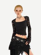 Nico Molly Gothic Asymmetric Fringe Belted Layered Women's Lace Mini Skirts