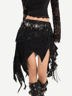 Nico Molly Gothic Asymmetric Fringe Belted Layered Women's Lace Mini Skirts