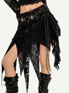 Nico Molly Gothic Asymmetric Fringe Belted Layered Women's Lace Mini Skirts