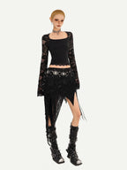Nico Molly Gothic Asymmetric Fringe Belted Layered Women's Lace Mini Skirts