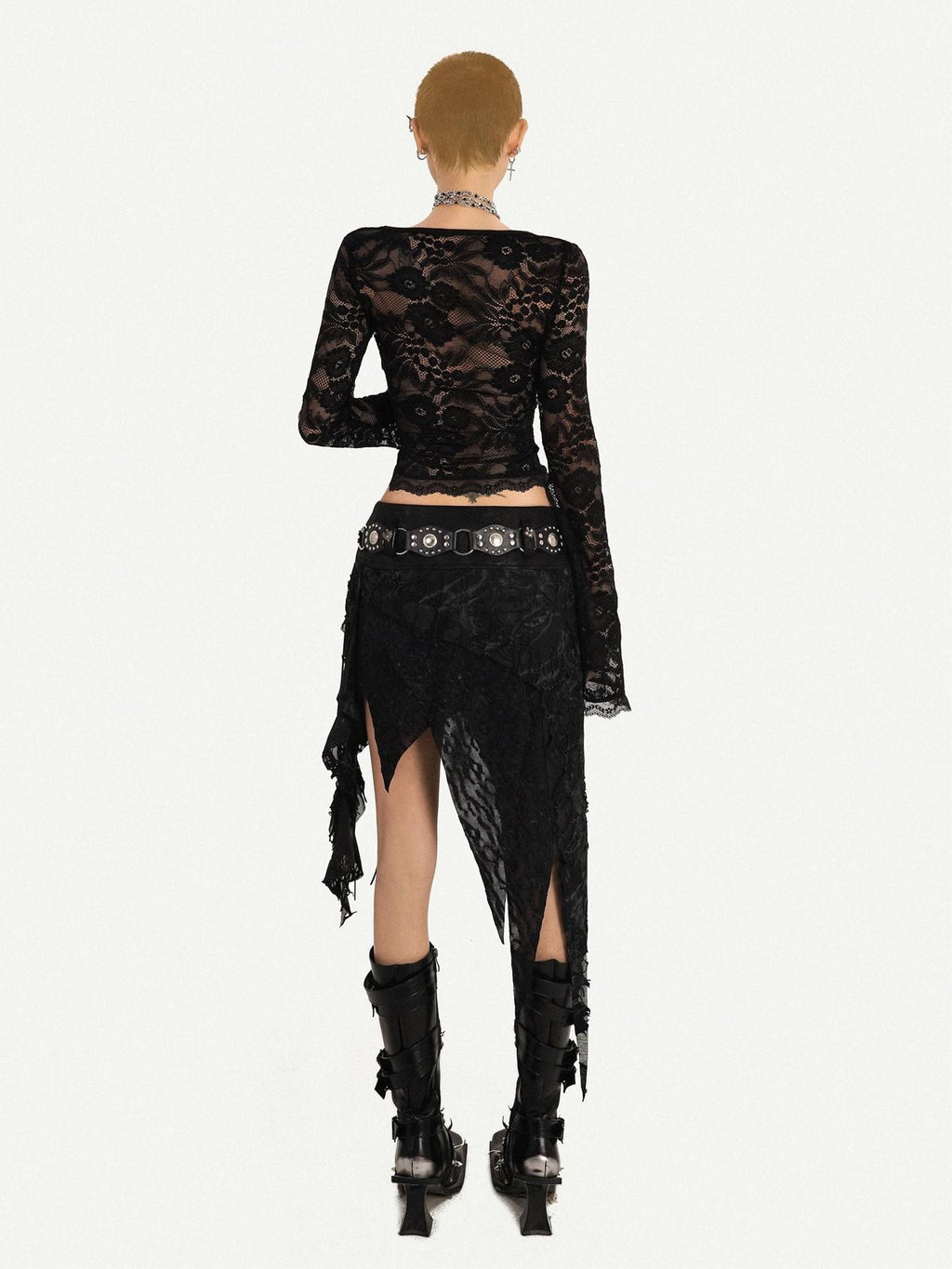 Nico Molly Gothic Asymmetric Fringe Belted Layered Women's Lace Mini Skirts