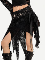 Nico Molly Gothic Asymmetric Fringe Belted Layered Women's Lace Mini Skirts