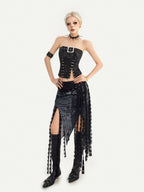 Nico Molly Gothic Asymmetric Mesh Spliced Tassel Women's Mesh Maxi Skirts