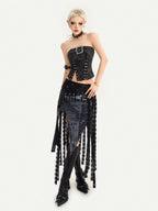 Nico Molly Gothic Asymmetric Mesh Spliced Tassel Women's Mesh Maxi Skirts