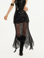 Nico Molly Gothic Mesh V-neck Vest Street Three Piece Women's Top & Skirt Sets
