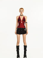 Nico Molly Gothic Ripped Backless Halter V-neck Women's Slim Fit Tank Tops