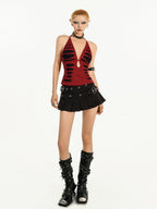 Nico Molly Gothic Ripped Backless Halter V-neck Women's Slim Fit Tank Tops