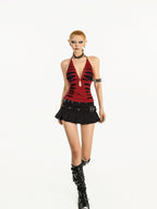 Nico Molly Gothic Ripped Backless Halter V-neck Women's Slim Fit Tank Tops