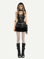 Nico Molly Gothic Riveted Stud High Waist Pleated Women's Patent Leather Mini Skirts