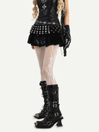 Nico Molly Gothic Riveted Stud High Waist Pleated Women's Patent Leather Mini Skirts