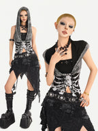Nico Molly Gothic Skull Print Hooded Sleeveless Women's Other Fabric Short Sleeve T-shirts