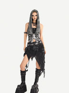 Nico Molly Gothic Skull Print Hooded Sleeveless Women's Other Fabric Short Sleeve T-shirts