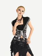 Nico Molly Gothic Skull Print Hooded Sleeveless Women's Other Fabric Short Sleeve T-shirts