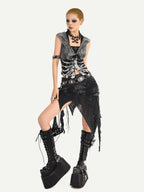 Nico Molly Gothic Skull Print Hooded Sleeveless Women's Other Fabric Short Sleeve T-shirts