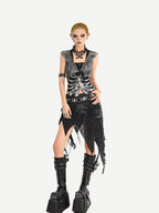 Nico Molly Gothic Skull Print Hooded Sleeveless Women's Other Fabric Short Sleeve T-shirts
