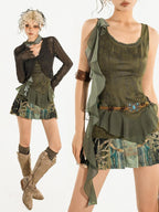 Nico Molly Green Ribbon Tie Zipper Slim Fit Slimming Sexy Women's Tank Tops