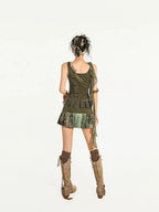 Nico Molly Green Ribbon Tie Zipper Slim Fit Slimming Sexy Women's Tank Tops