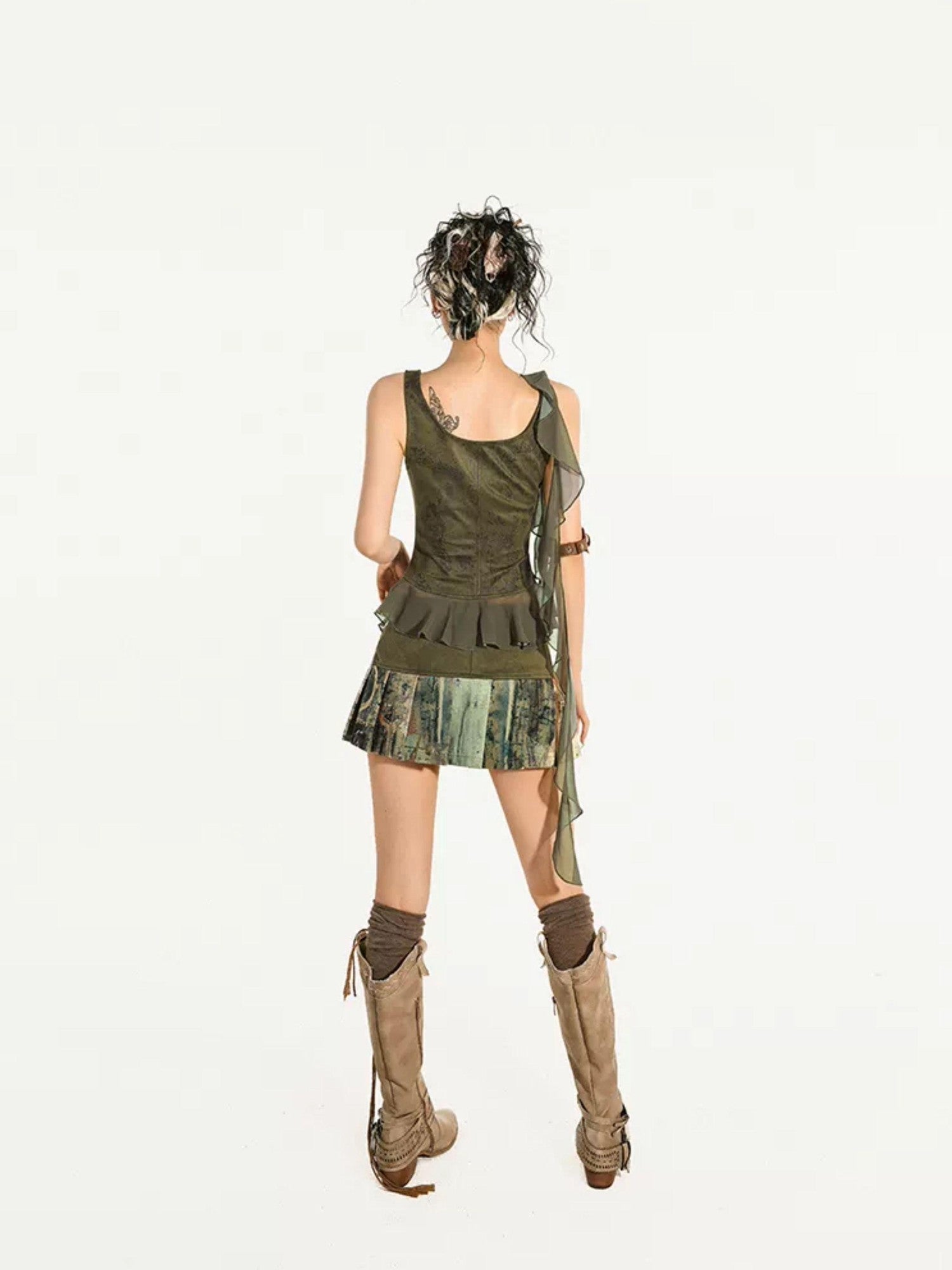 Nico Molly Green Ribbon Tie Zipper Slim Fit Slimming Sexy Women's Tank Tops