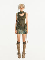 Nico Molly Green Ribbon Tie Zipper Slim Fit Slimming Sexy Women's Tank Tops