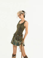 Nico Molly Green Ribbon Tie Zipper Slim Fit Slimming Sexy Women's Tank Tops