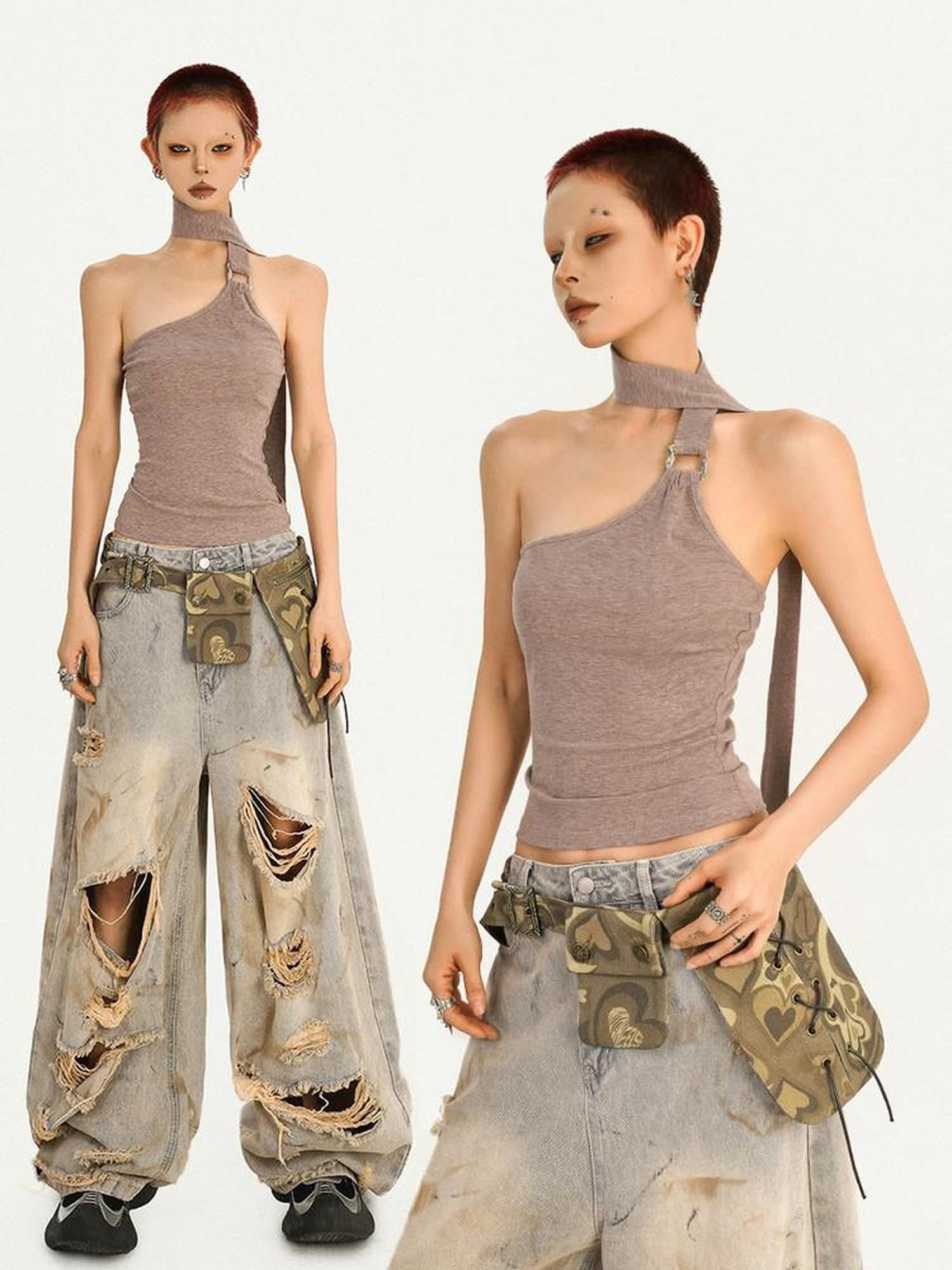 Nico Molly Halter Tie Backless Slim Cropped Retro Women's Short Sleeve T-shirts