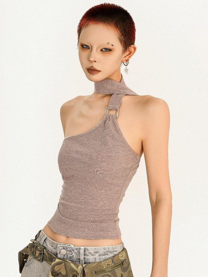Nico Molly Halter Tie Backless Slim Cropped Retro Women's Short Sleeve T-shirts