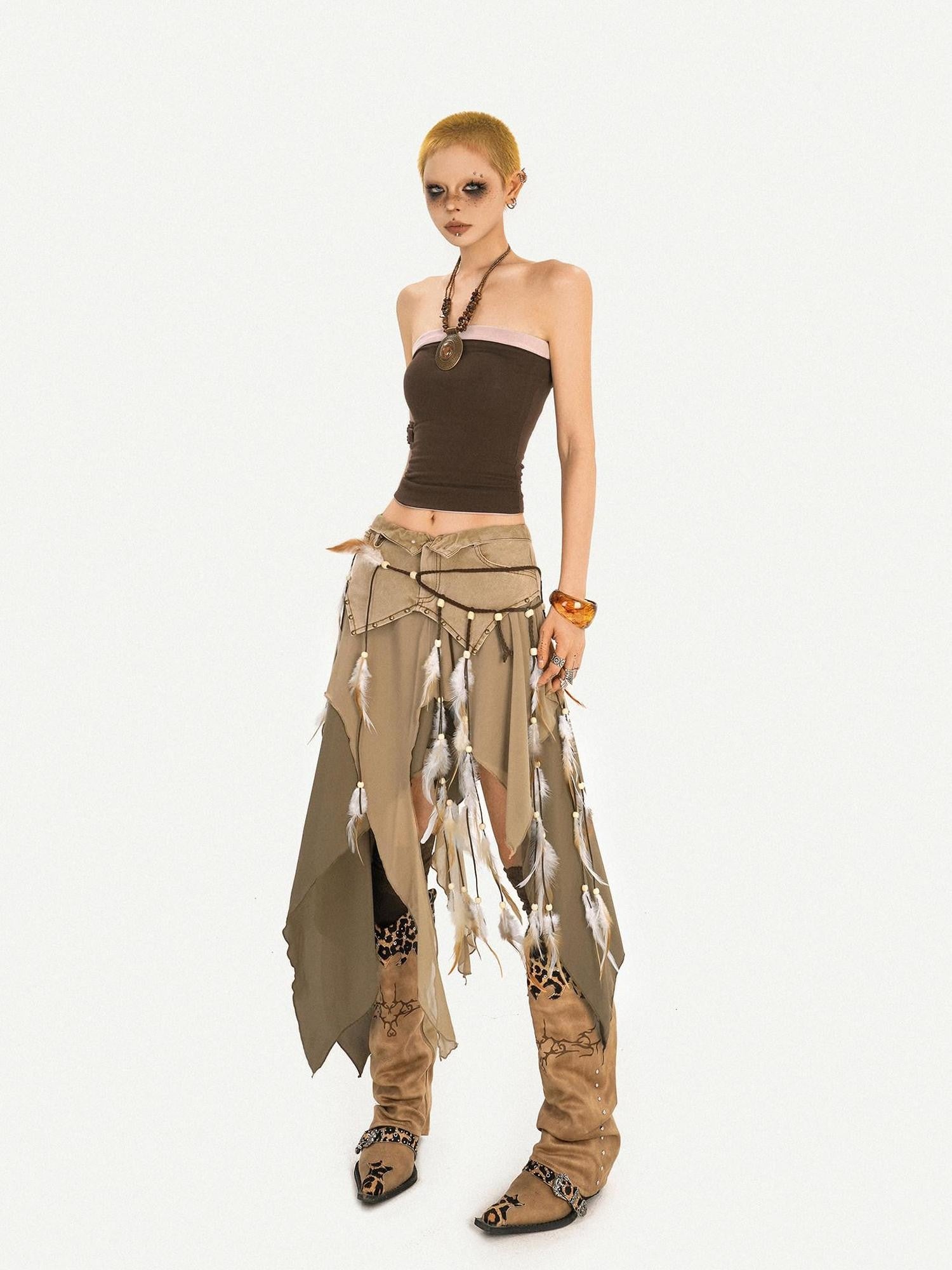Nico Molly Handmade Braided Tassel Beaded Ethnic Vintage Women's Faux Fur Colorblock Belts