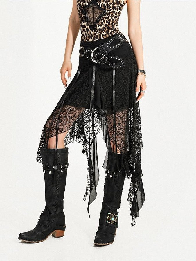 Nico Molly Hollow Cutout Rhinestone Retro Round Ring Street Punk Women's Pu Belts