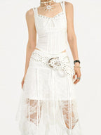Nico Molly Hollow Cutout Rhinestone Retro Round Ring Street Punk Women's Pu Belts
