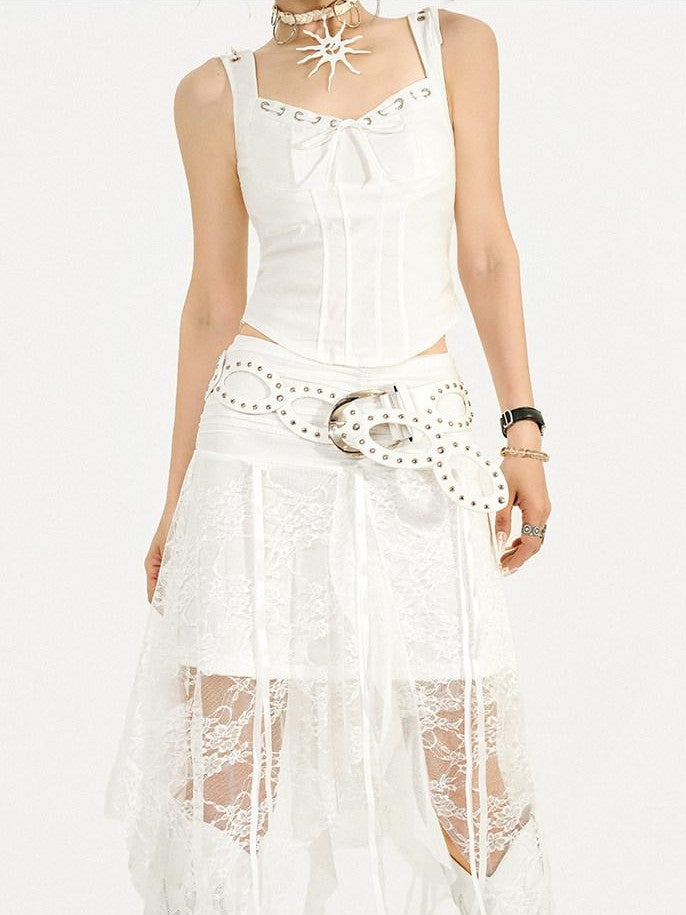 Nico Molly Hollow Cutout Rhinestone Retro Round Ring Street Punk Women's Pu Belts