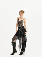 Nico Molly Hollow Cutout Rhinestone Retro Round Ring Street Punk Women's Pu Belts