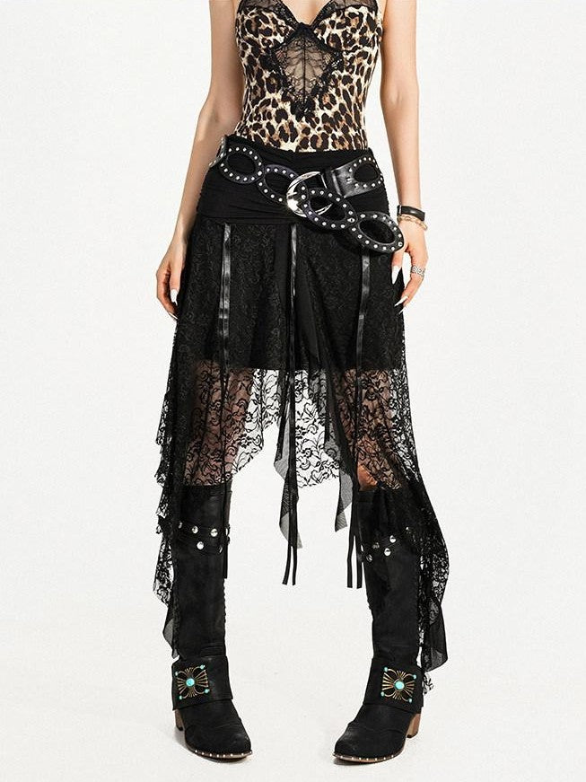 Nico Molly Hollow Cutout Rhinestone Retro Round Ring Street Punk Women's Pu Belts