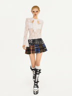 Nico Molly Lace Cutout Tie Bell Sleeve Women's Slim Fit Crew Neck Long Sleeve T-shirts