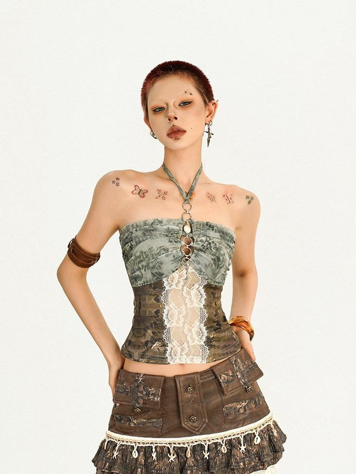 Nico Molly Lace Patchwork Halter Slim Women's Polyester Spandex Tube Tops / Bandeaus