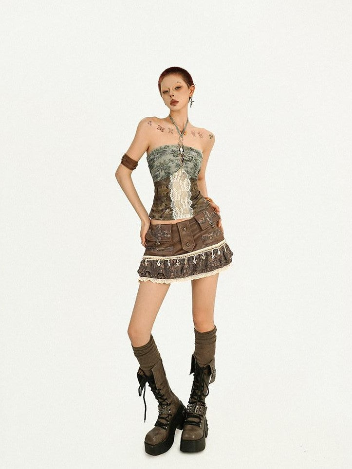 Nico Molly Lace Patchwork Halter Slim Women's Polyester Spandex Tube Tops / Bandeaus