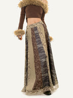 Nico Molly Lace Trim Ethnic Print Mid Waist A Line Women's Pu Maxi Skirts