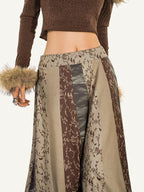 Nico Molly Lace Trim Ethnic Print Mid Waist A Line Women's Pu Maxi Skirts