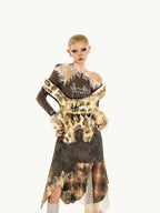 Nico Molly Layered Plaid Irregular Patchwork High Waist Women's Polyester Midi Skirts