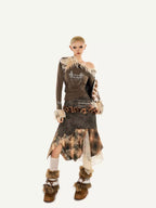 Nico Molly Layered Plaid Irregular Patchwork High Waist Women's Polyester Midi Skirts