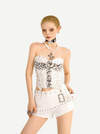 Nico Molly Leopard Patch Fur Asymmetric Cinched Women's Other Material Tube Tops / Bandeaus