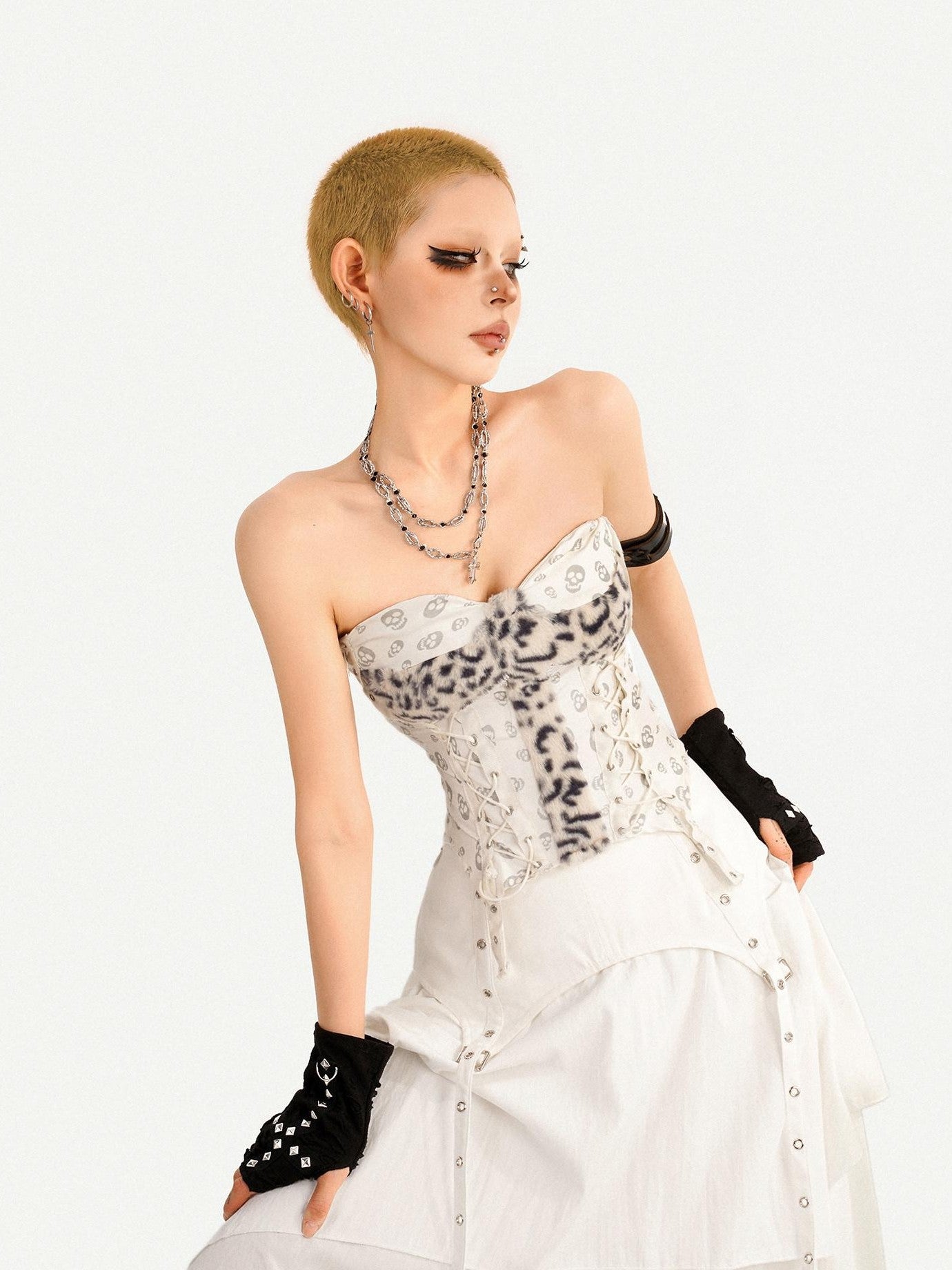 Nico Molly Leopard Patch Fur Asymmetric Cinched Women's Other Material Tube Tops / Bandeaus